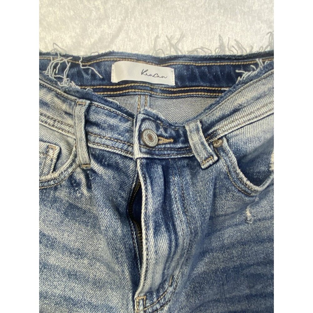 KanCan Jean Shorts Sz S Stretch Frayed Hem 5 In Inseam Medium Wash - Picture 4 of 9